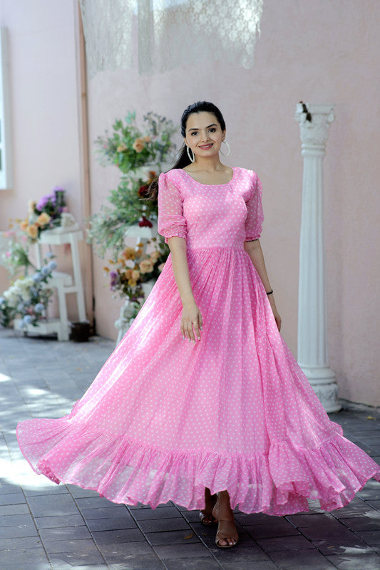 Jyoti Fashion Women's Pink Faux Georgette Printed Festive Anarkali Dress