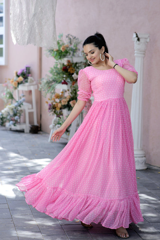 Jyoti Fashion Women's Pink Faux Georgette Printed Festive Anarkali Dress