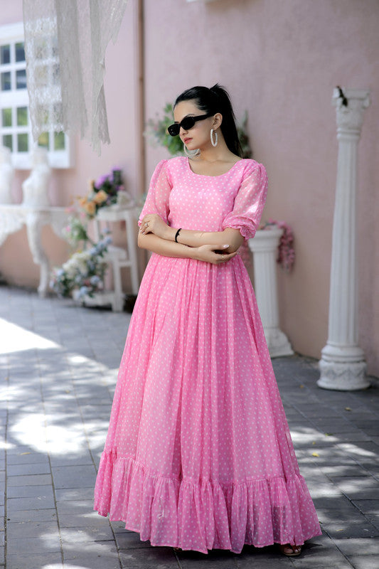 Jyoti Fashion Women's Pink Faux Georgette Printed Festive Anarkali Dress
