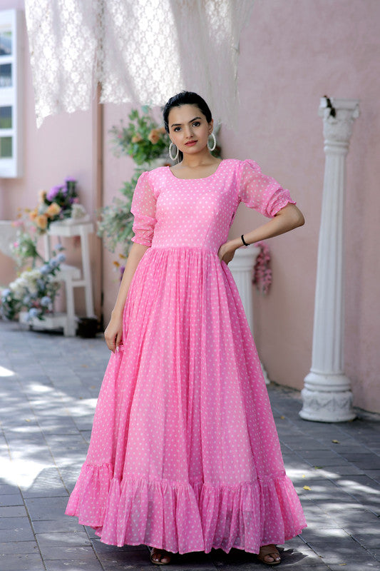 Jyoti Fashion Women's Pink Faux Georgette Printed Festive Anarkali Dress