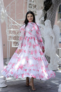 Jyoti Fashion Women's Pink Faux Georgette Floral Digital Printed Anarkali Dress with Dupatta