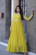 Jyoti Fashion Women's Yellow Faux Blooming Sequins with Zari Embroidered Anarkali Dress