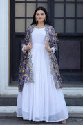 Jyoti Fashion Women's White Georgette Butti work Partywear Anarkali Dress with Dupatta