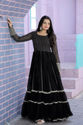 Jyoti Fashion Women's Black Faux Blooming Sequins with Zari Embroidered Anarkali Dress