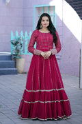 Jyoti Fashion Women's Rani Pink Faux Blooming Sequins with Zari Embroidered Anarkali Dress