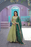 Jyoti Fashion Women's Pista Faux Georgette Thread Embroidery Anarkali Dress with Dupatta