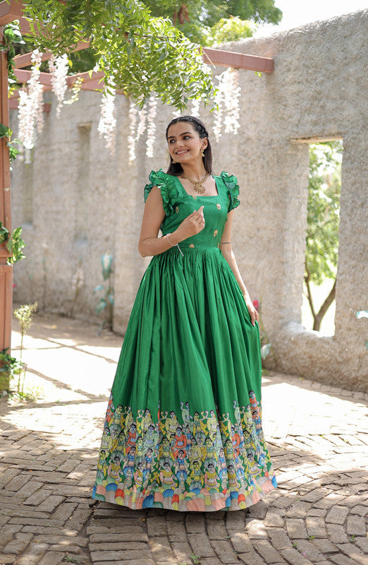 Jyoti Fashion Women's Green Dola Silk Printed Festive Designer Anarkali Dress
