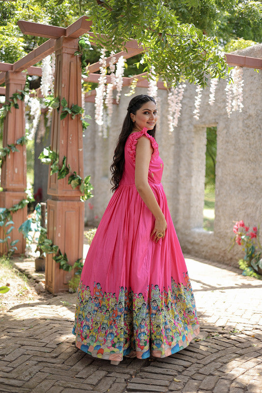 Jyoti Fashion Women's Pink Dola Silk Printed Festive Designer Anarkali Dress
