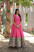 Jyoti Fashion Women's Pink Dola Silk Printed Festive Designer Anarkali Dress