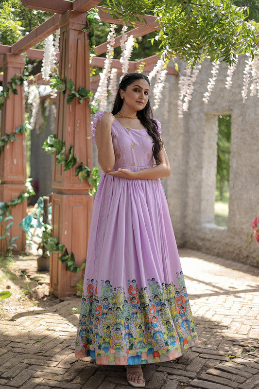 Jyoti Fashion Women's Purple Dola Silk Printed Festive Designer Anarkali Dress