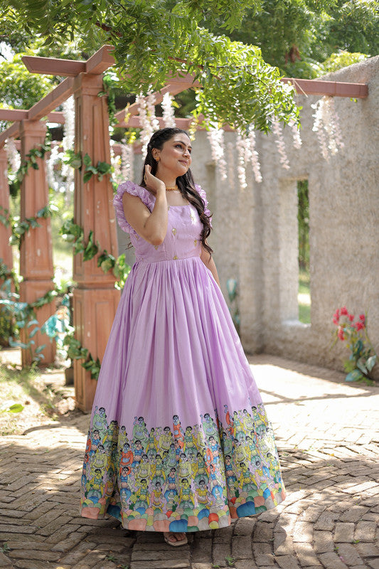 Jyoti Fashion Women's Purple Dola Silk Printed Festive Designer Anarkali Dress