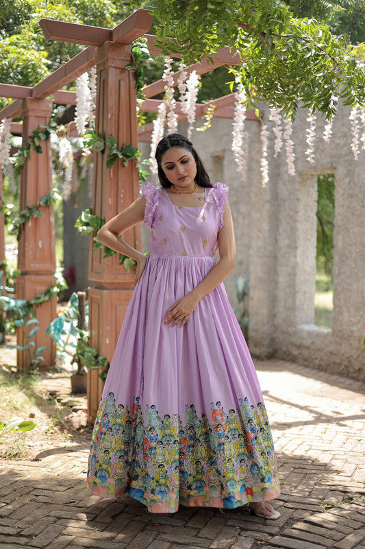 Jyoti Fashion Women's Purple Dola Silk Printed Festive Designer Anarkali Dress