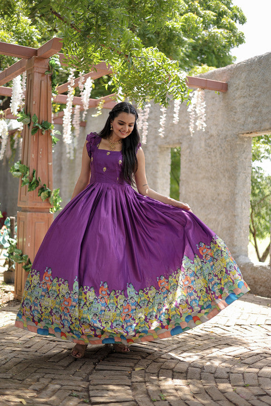 Jyoti Fashion Women's Wine Dola Silk Printed Festive Designer Anarkali Dress