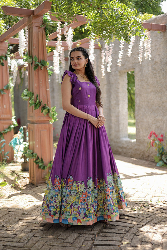 Jyoti Fashion Women's Wine Dola Silk Printed Festive Designer Anarkali Dress