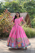 Jyoti Fashion Women's Pink Dola Silk Printed Festive Designer Anarkali Dress