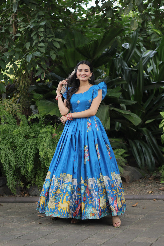Jyoti Fashion Women's Sky Blue Dola Silk Printed Festive Designer Anarkali Dress