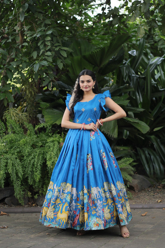 Jyoti Fashion Women's Sky Blue Dola Silk Printed Festive Designer Anarkali Dress