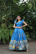 Jyoti Fashion Women's Sky Blue Dola Silk Printed Festive Designer Anarkali Dress