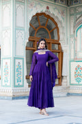 Jyoti Fashion Women's Purple Faux Georgette Frill Work Partywear Anarkali Dress with Dupatta