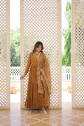 Jyoti Fashion Women's Mustard Faux Georgette Embroidered Partywear Anarkali Dress with Dupatta