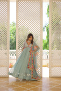Jyoti Fashion Women's Sky Blue Faux Georgette Sequins Zari Embroidered Anarkali Dress with Dupatta