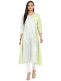 Ahalyaa Women Lime Green & Off-White Printed A-Line Kurta