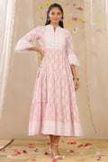 Juniper Womens Lavender Cambric Printed Tiered Dress With Flared Sleeve