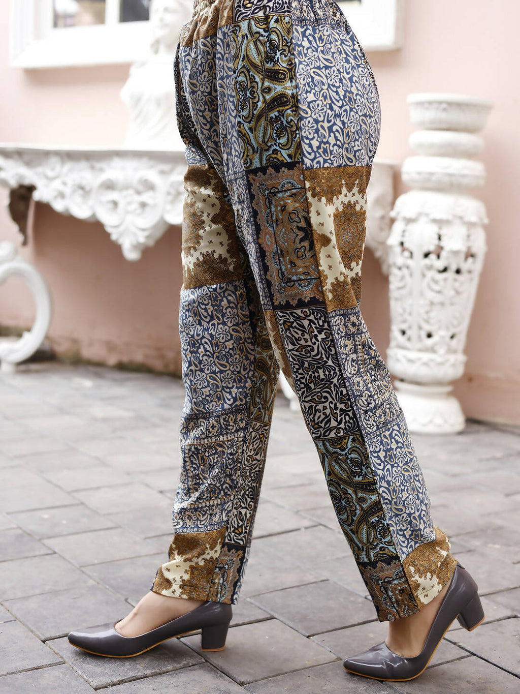 Blue Rayon Paisley & Floral Printed Top with Matching Bottom - Eesha