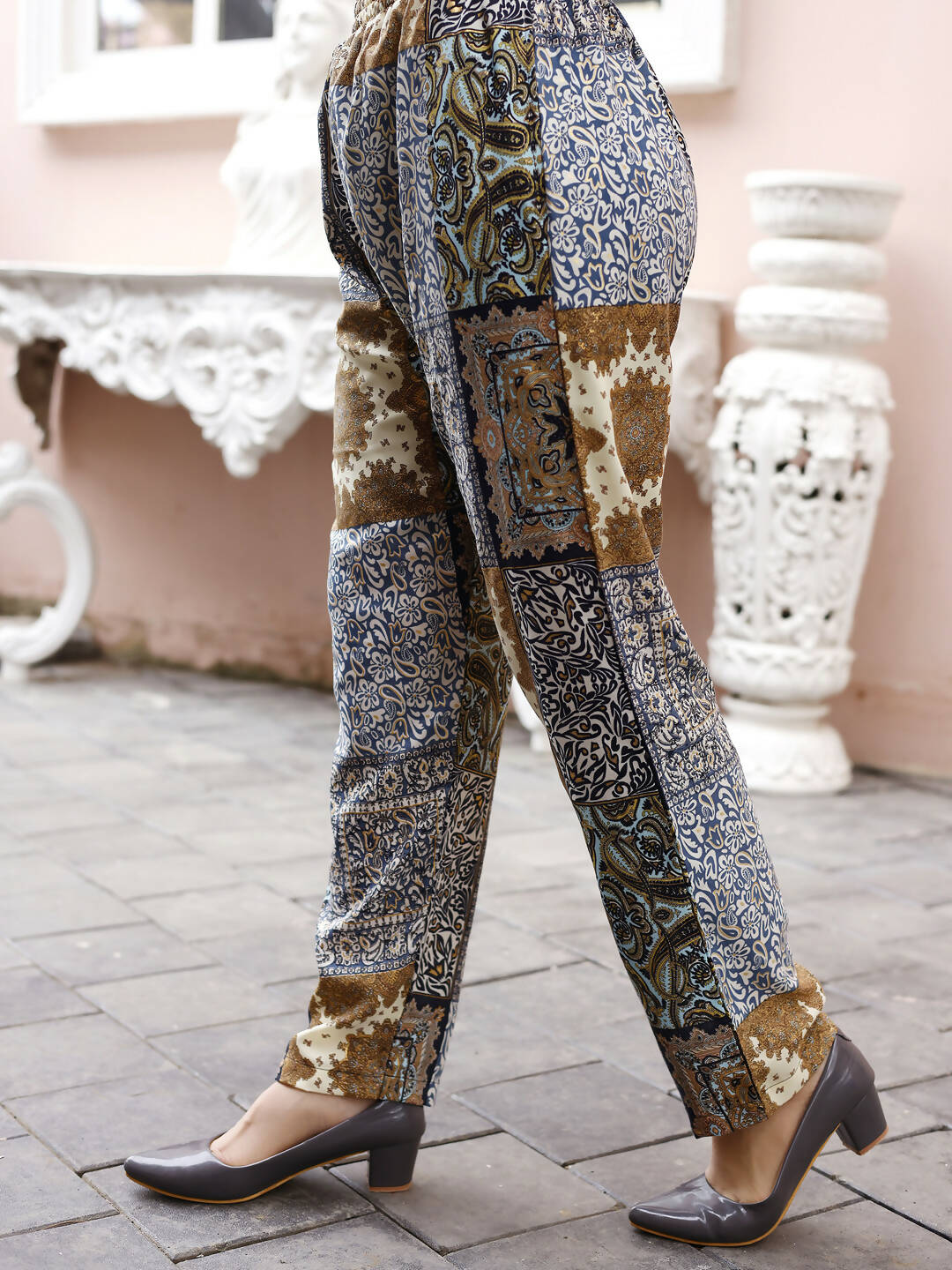 Blue Rayon Paisley & Floral Printed Top with Matching Bottom - Eesha
