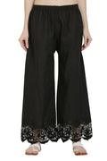 PAVONINE Black Color Chikankari Lace Scalloped Hem Cotton Fabric Sharara