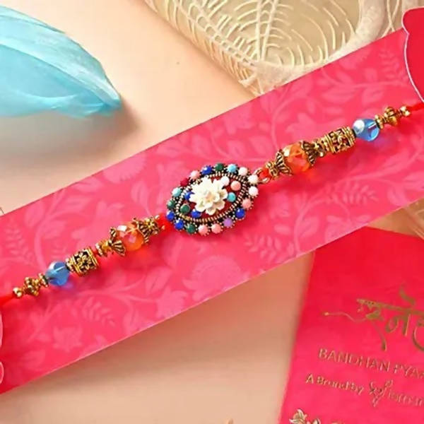 Floral Blue Rakhi N Coffee Biscotti Hamper