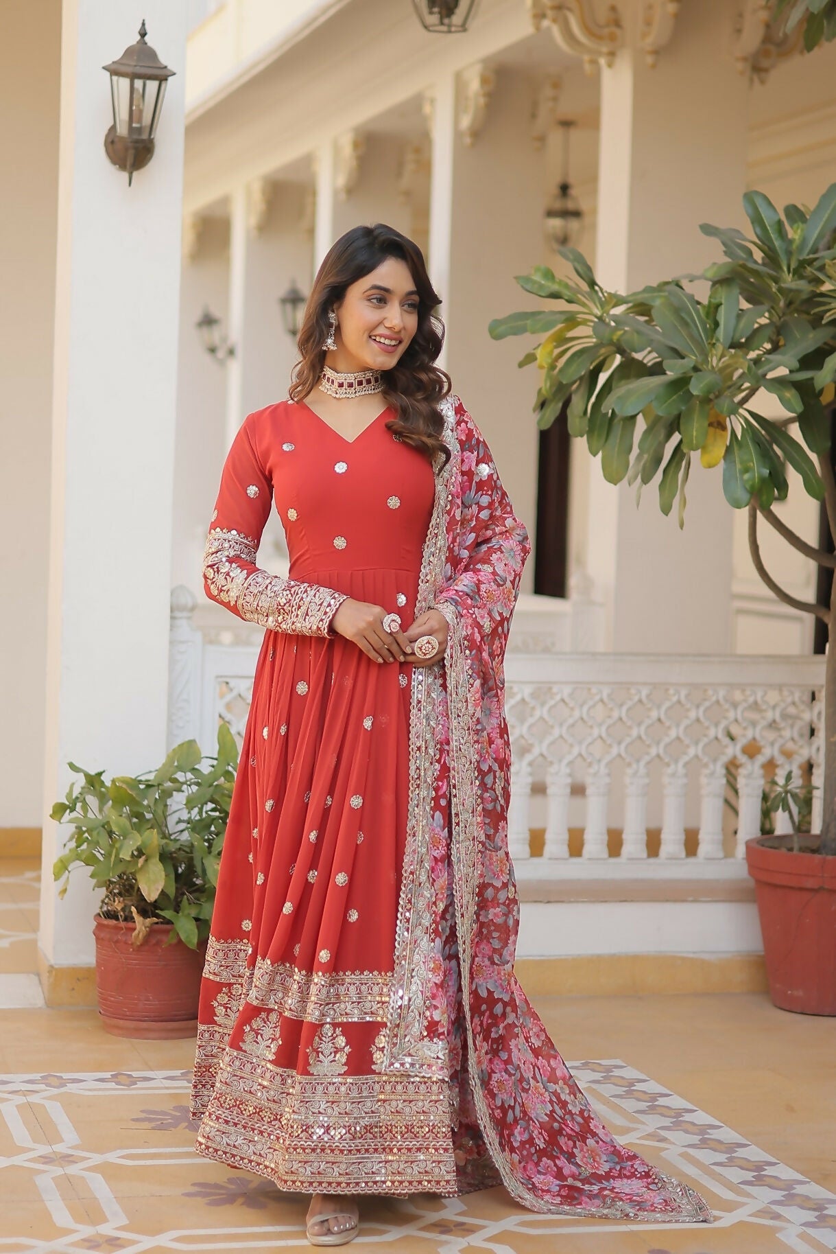 Joban Fashion Orange Georgette Sequence Embroidery Work Kurta Set