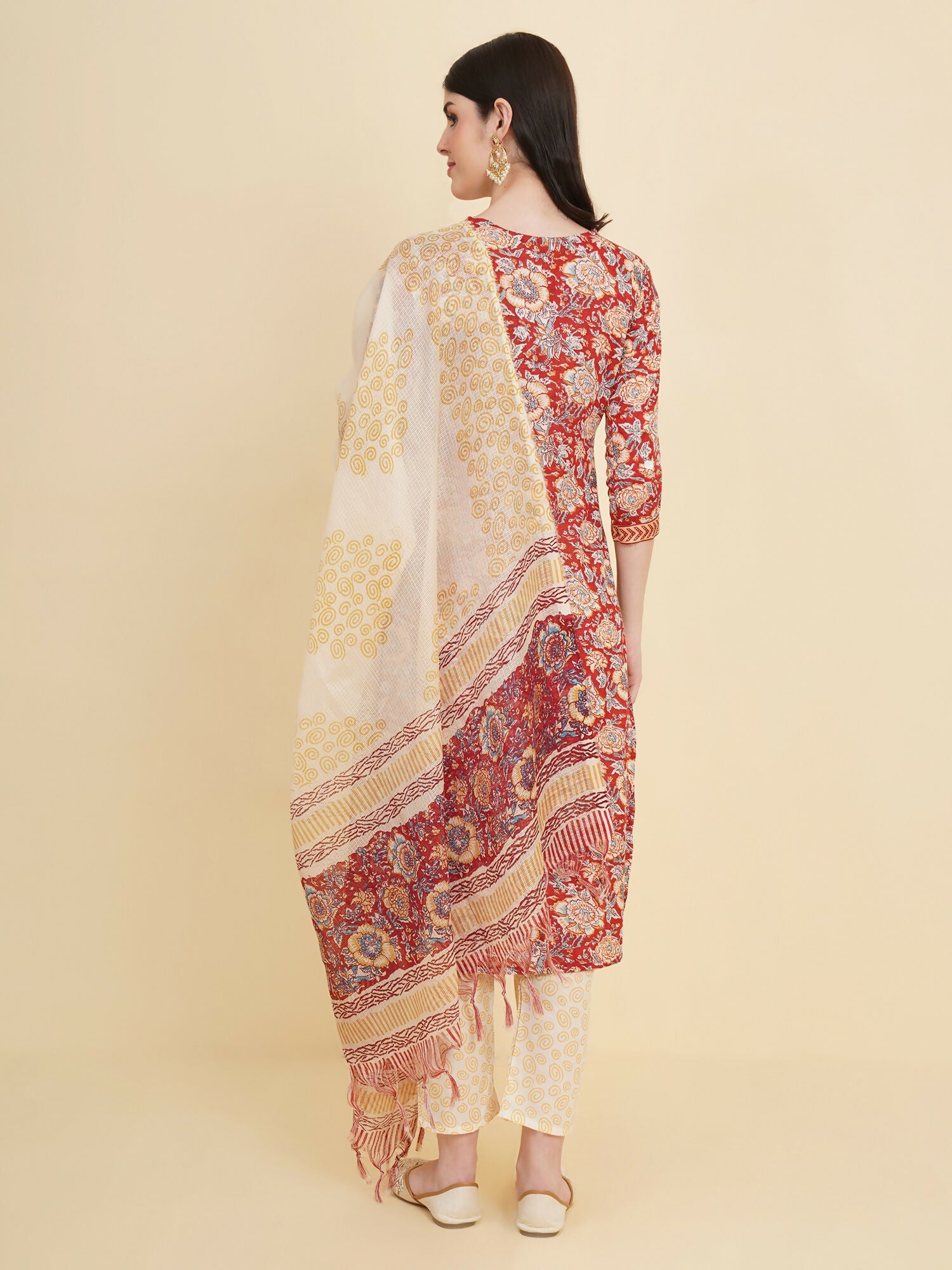 Designer Stylish red Cotton Stitched Suit With Dupatta - Tanisha