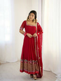 Teeya Creation Red Color Heavy Georgette Wedding Wear Embroidery Work Long Gown