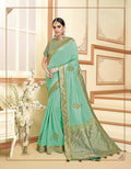 Pista Green Silk Zari And Cord Embroidery, Laser Cut Buttas, Tassels Saree - Norita Alankrita