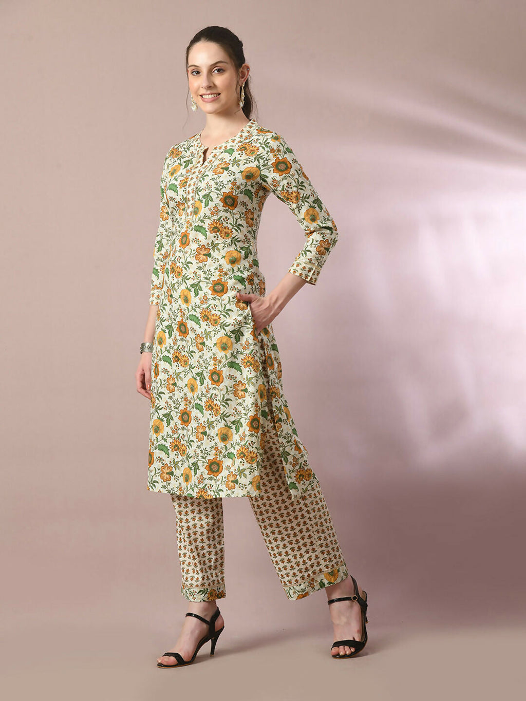 Myshka Women's Multi Printed Cotton Straight Party Kurta Set