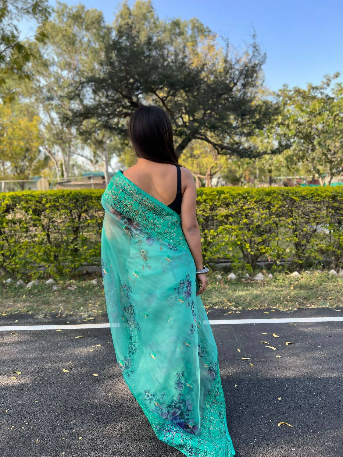 Vamsee Sea Green Organza Saree