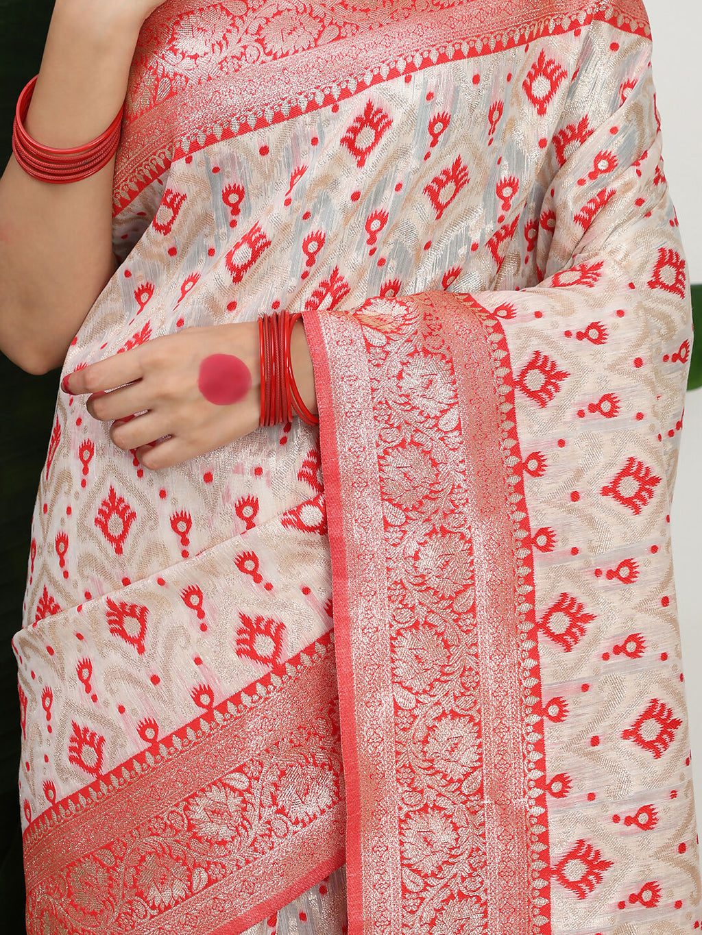 Shree Shyam Fashion Linen Cotton Red & White Saree