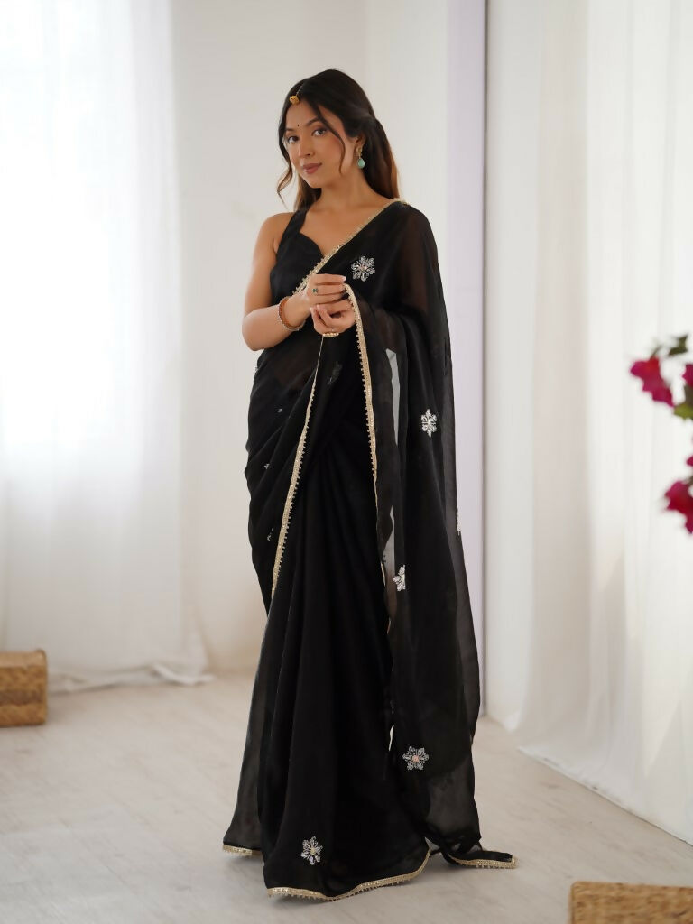 Black Fendy Designer Beads Moti,Val Sequence Work Saree - Siara