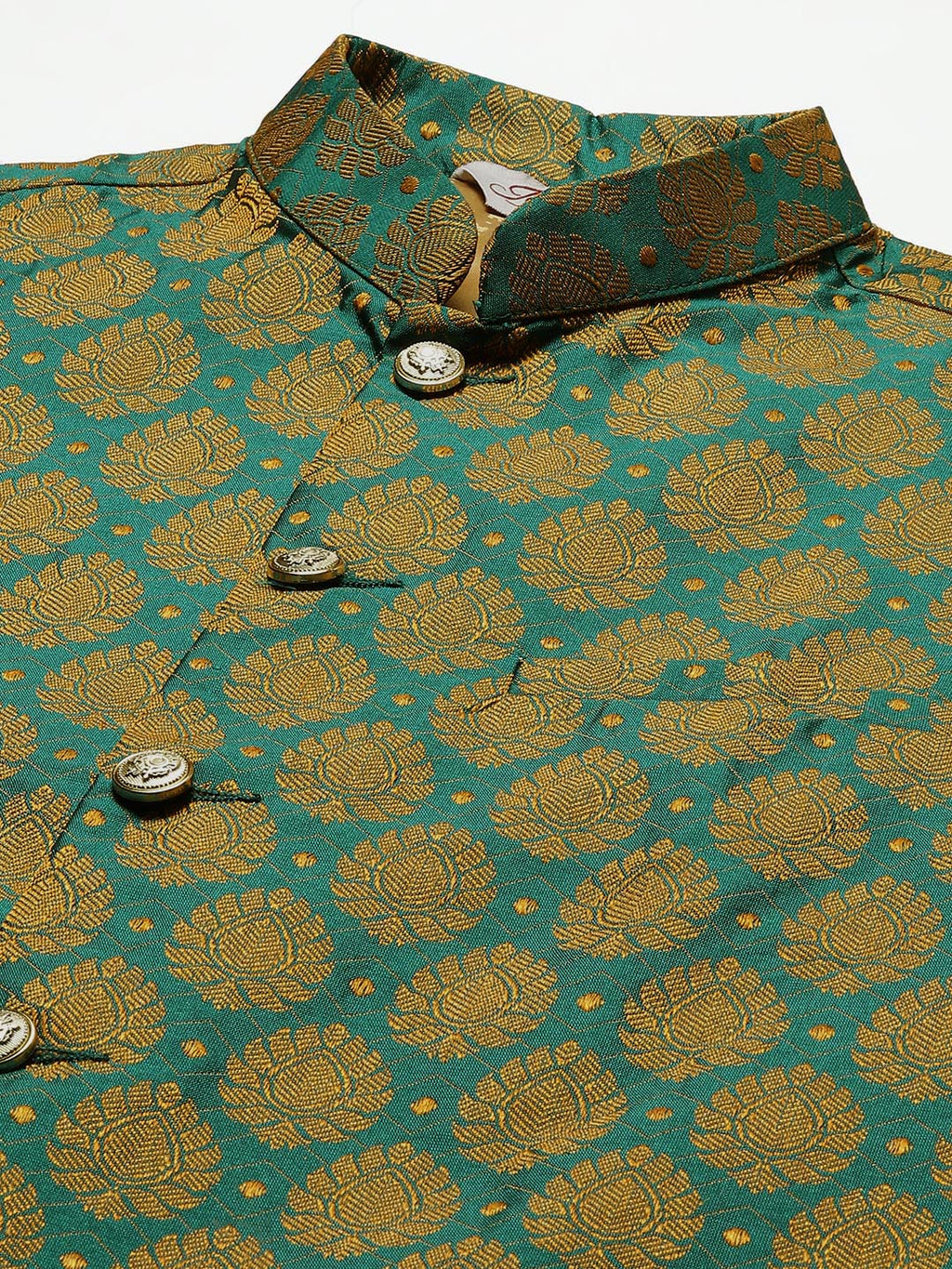 Jompers Men's Woven Design Nehru Jacket and Kurta Pyjama Set - Green