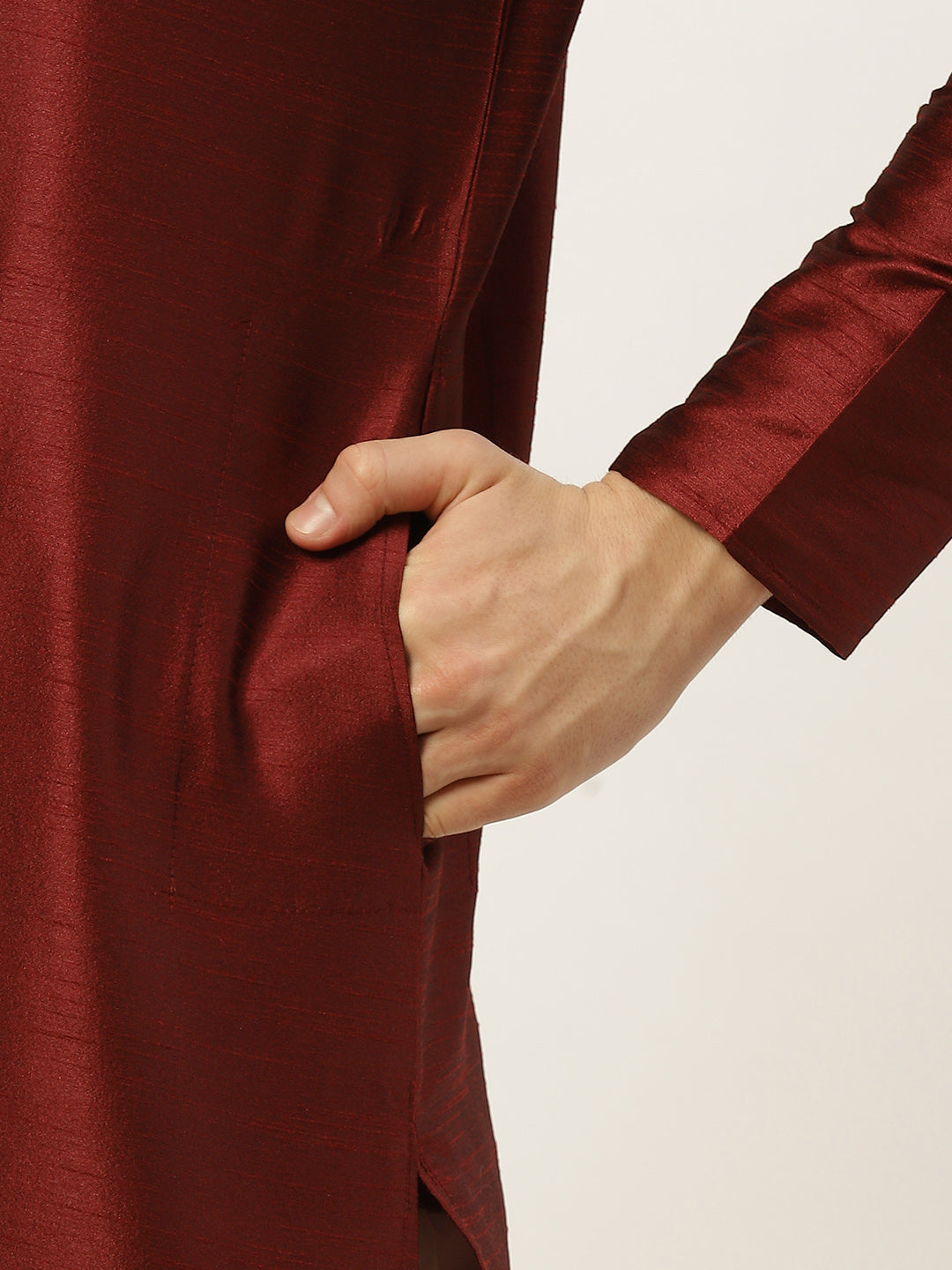 Jompers Men's Solid Dupion Kurta Pajama with Printed Nehru Jacket (White & Maroon)