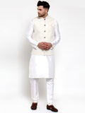 Jompers Men's Solid Dupion Kurta Pajama with Embroidered Nehru Jacket (Beige)