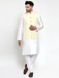 Jompers Men's Solid Dupion Kurta Pajama with Embroidered Nehru Jacket (Yellow)