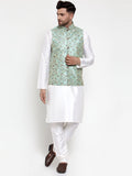 Jompers Men's Solid Dupion Kurta Pajama with Woven Nehru Jacket Sky (JOKPWC_OW-D_4013Sky)