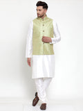Jompers Men Solid Dupion Kurta Pajama with Embroidered Nehru Jacket (Green)