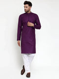 Jompers Men's Purple & White Solid Kurta with Churidar