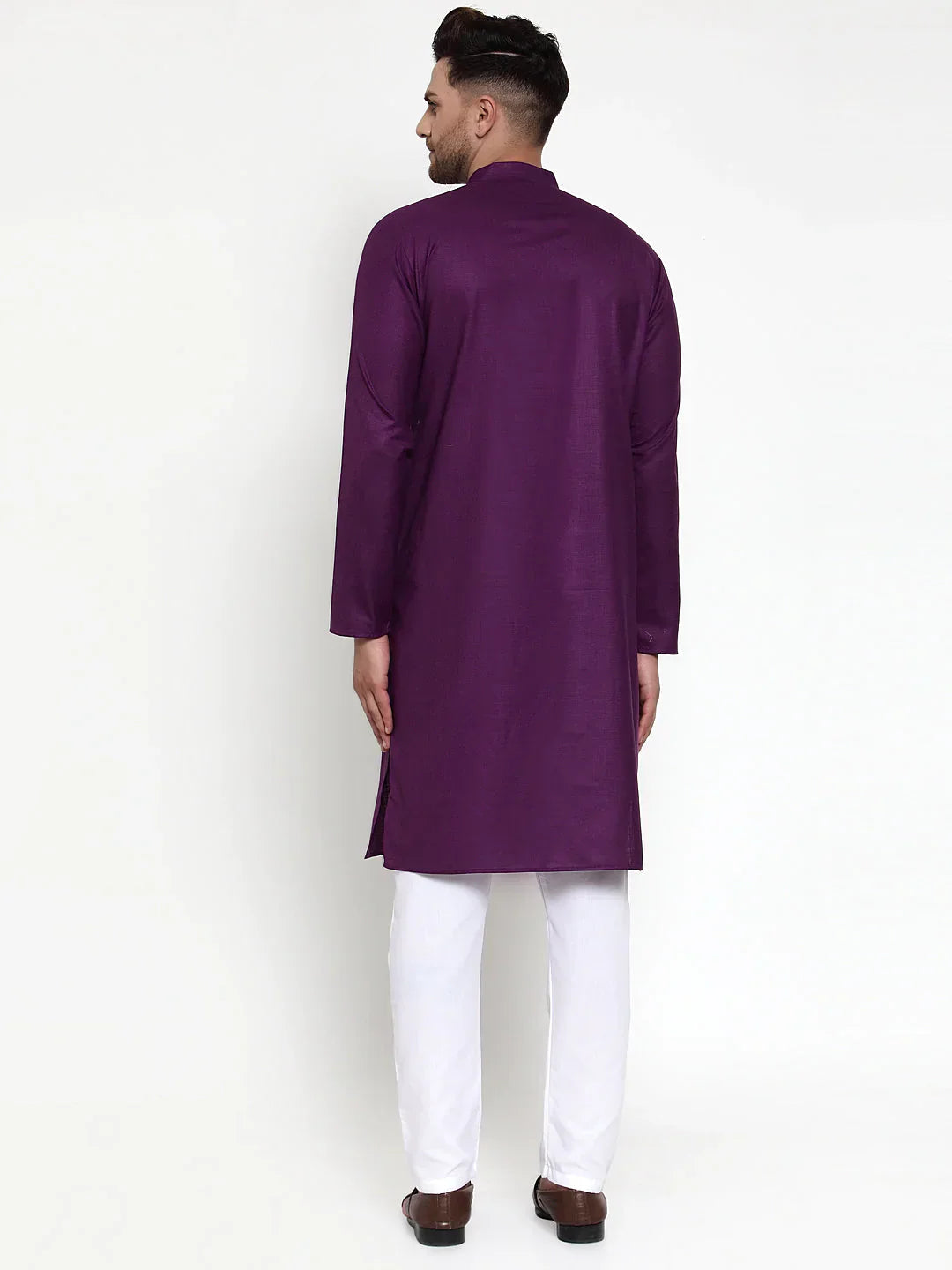 Jompers Men's Purple & White Solid Kurta with Churidar