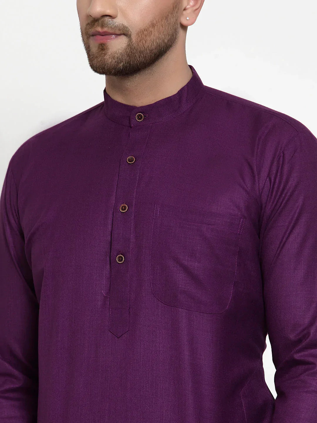 Jompers Men's Purple & White Solid Kurta with Churidar