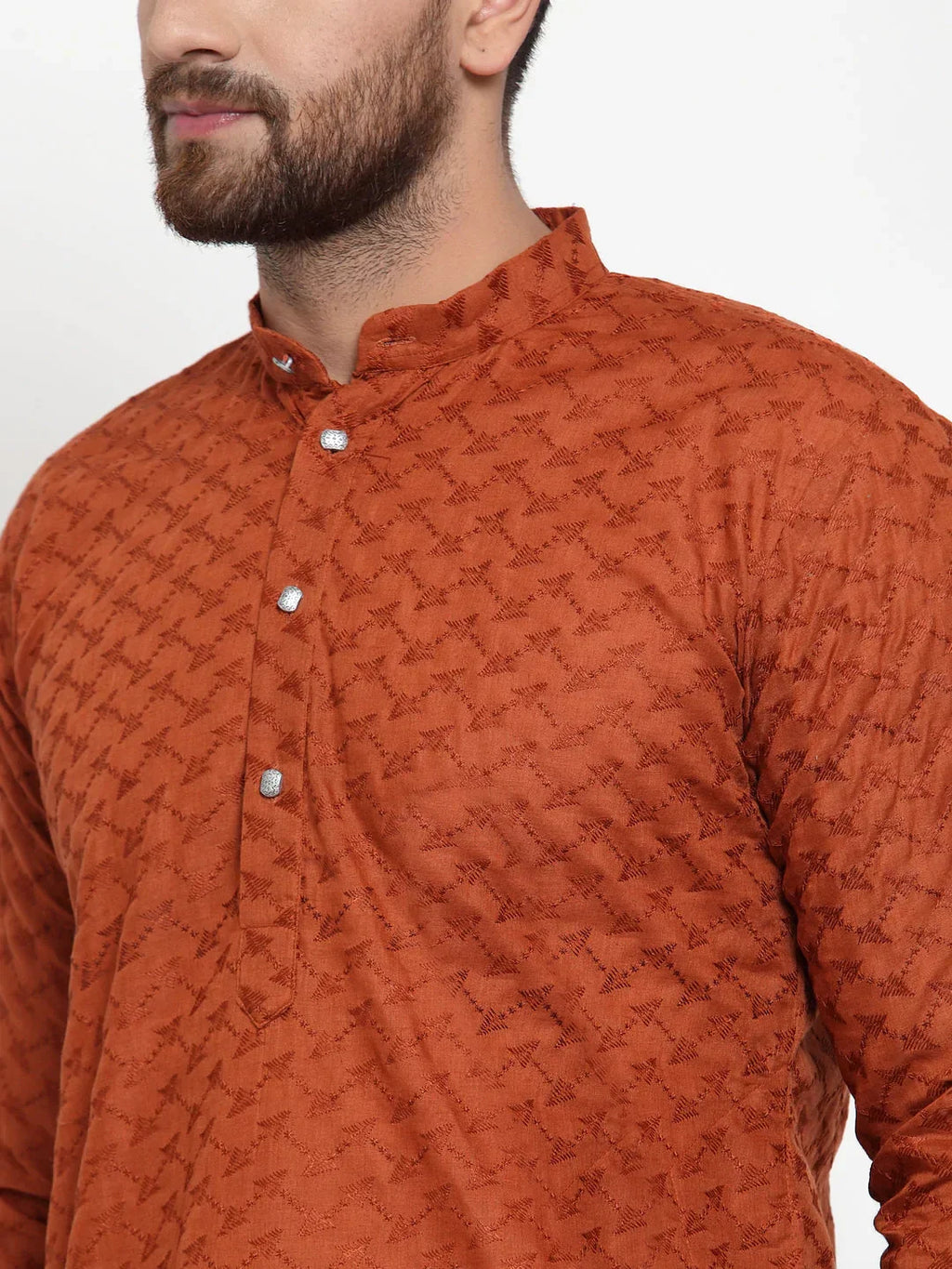 Jompers Men's Brown Chikan Kurta with Churidar