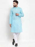 Jompers Men Sky Blue Chikan Kurta with Churidar